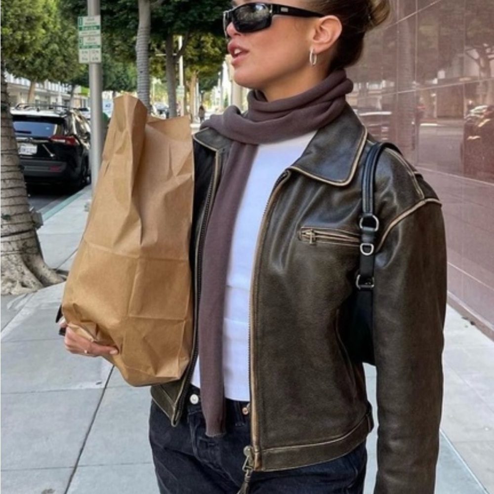 Open YY Grained Leather Jacket